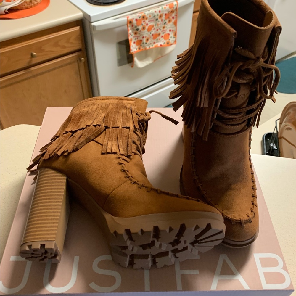 JustFab Shandee Fringe Moccasin Boots